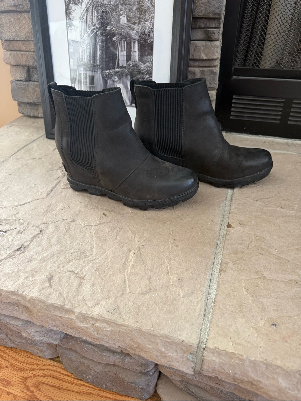 Sorel Joan of Arctic Wedge II Chelsea Boots Black Waterproof Sz 8.5